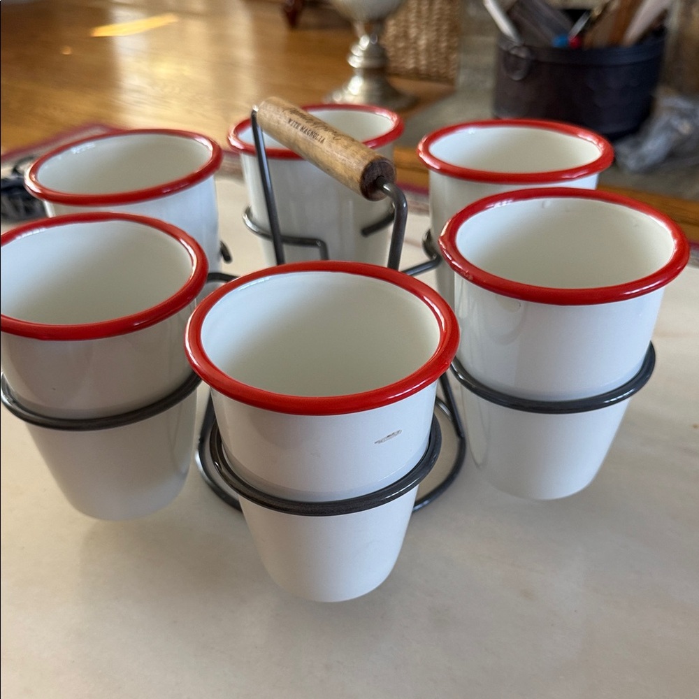Hearth & Hand Red and White Mug Set with Holder
